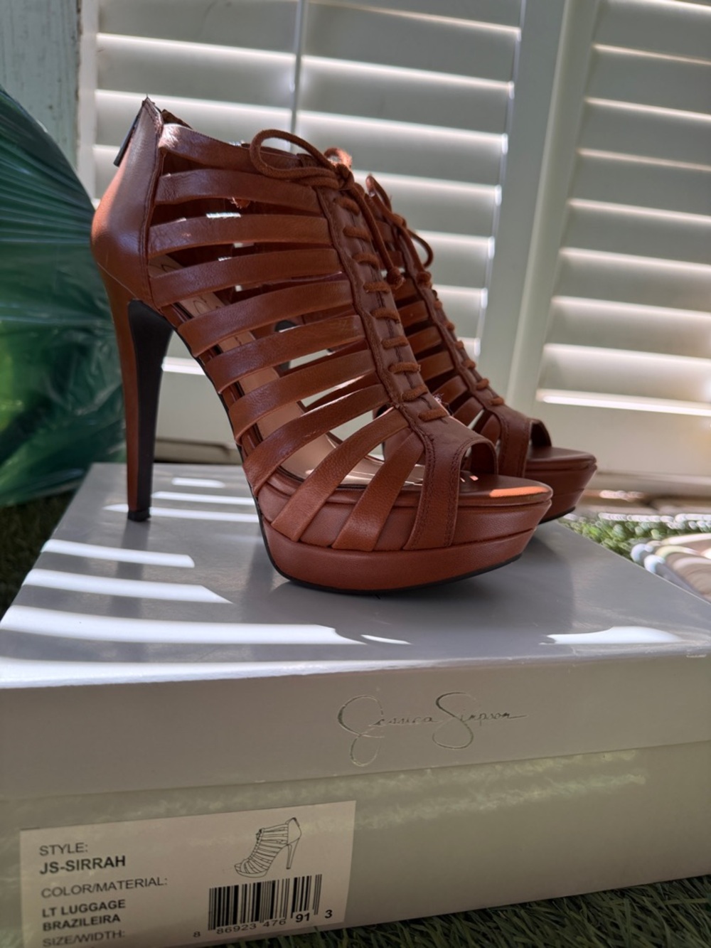 Jessica Simpson Luggage Brown Strappy Lace-Up Platform Heels